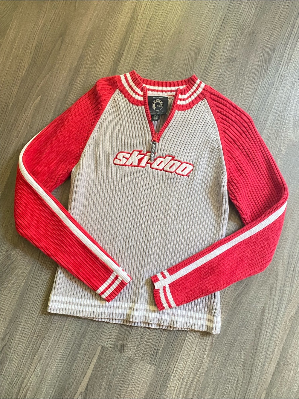 Red and Gray Ski Doo Zip-Neck Sweater